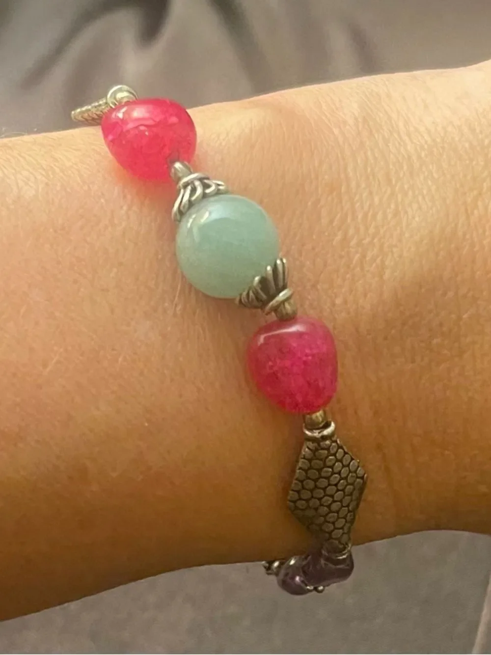 Sterling Accent Bracelet with Pink, Purple and Aqua Gemstones
